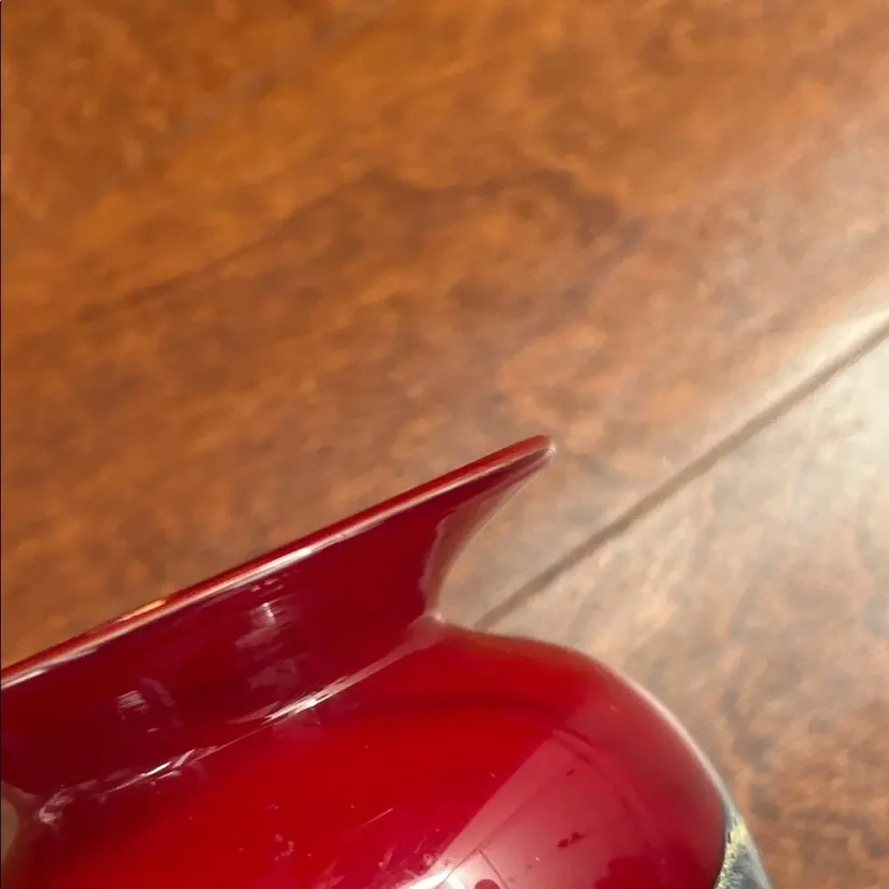 Michael Nourot Vintage Red Art Glass Vase with Colored Swirl, Signed by Artist